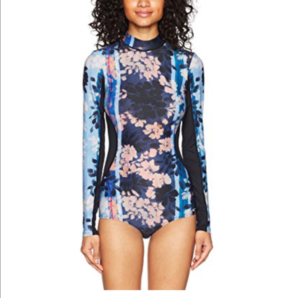 New with tags O'Neill Blue Floral Long Sleeve One Piece Swimsuit